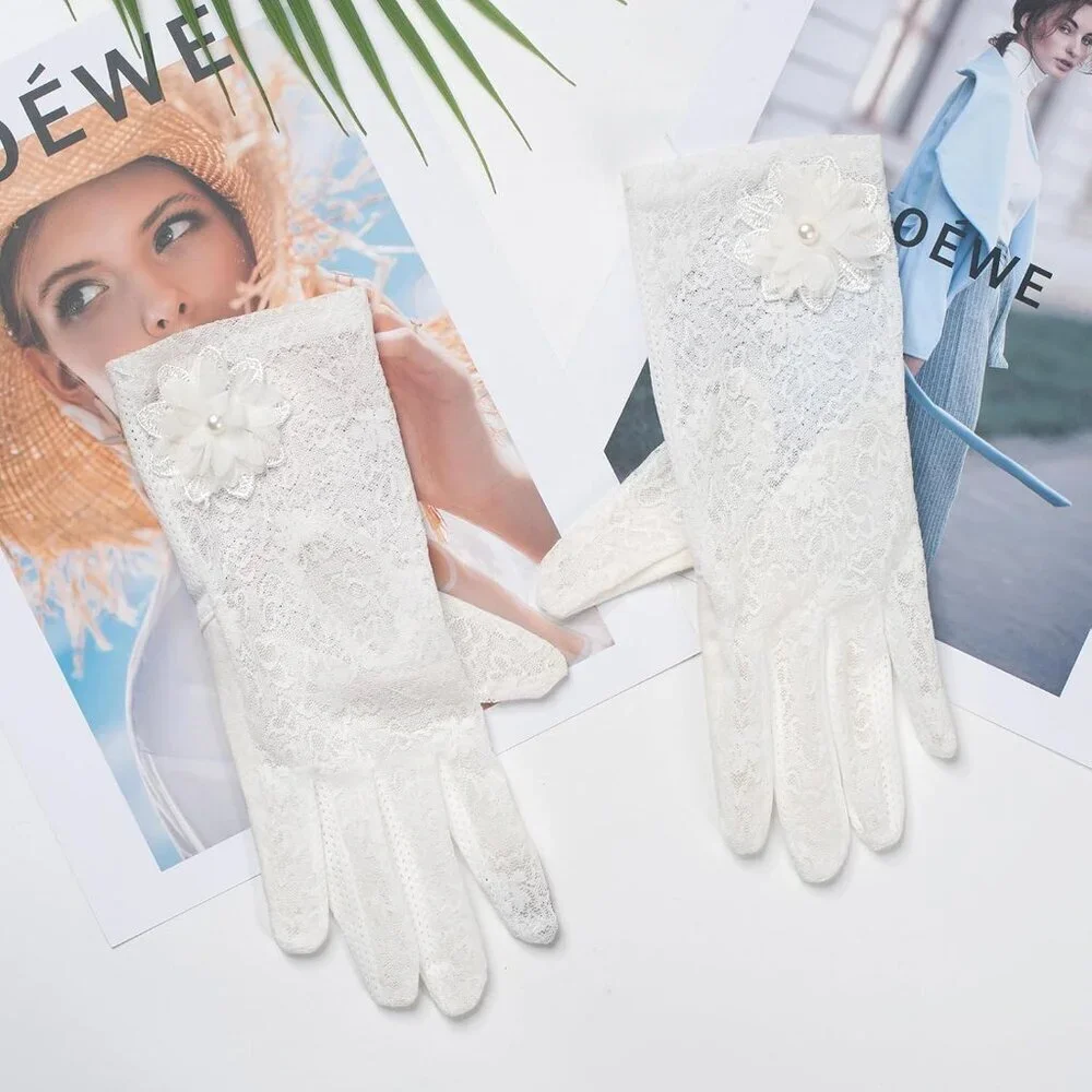 Women's Floral White Short Lace Gloves Wedding Halloween Cosplay Party Prom